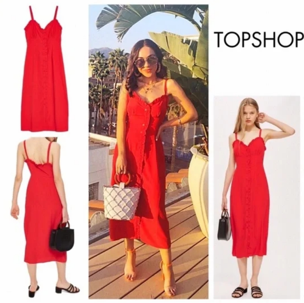 🌹 Topshop Red Sweet Heart Maxi Dress Sleeveless, Button Down - Picture 12 of 12